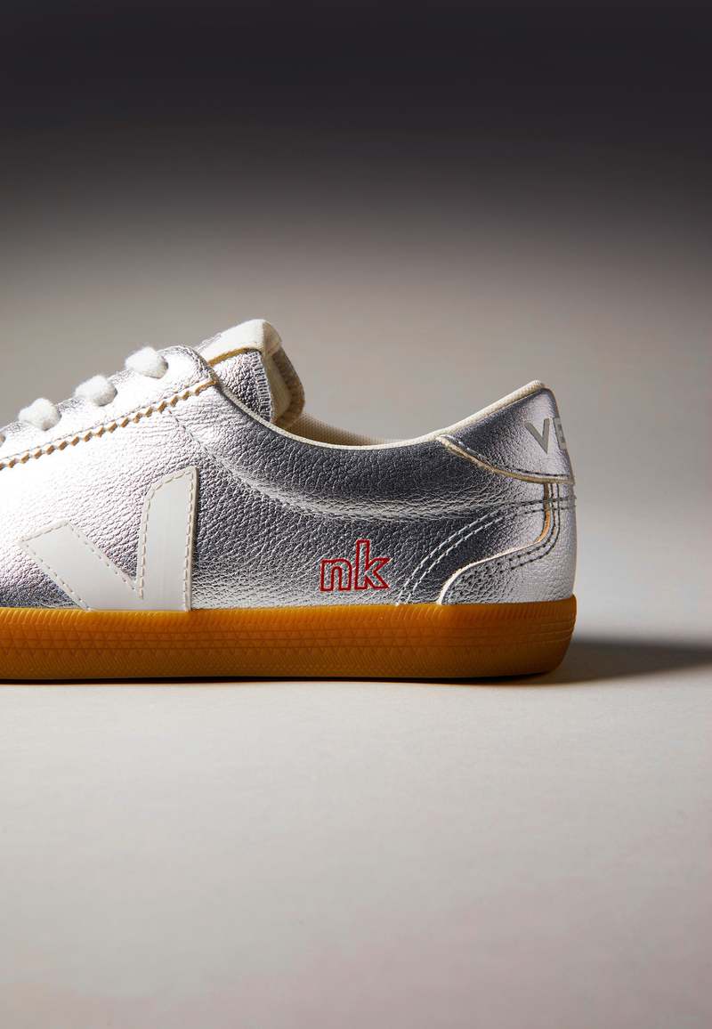 VEJA NK x Volley Chromefree Leather Sneakers - Silver/White