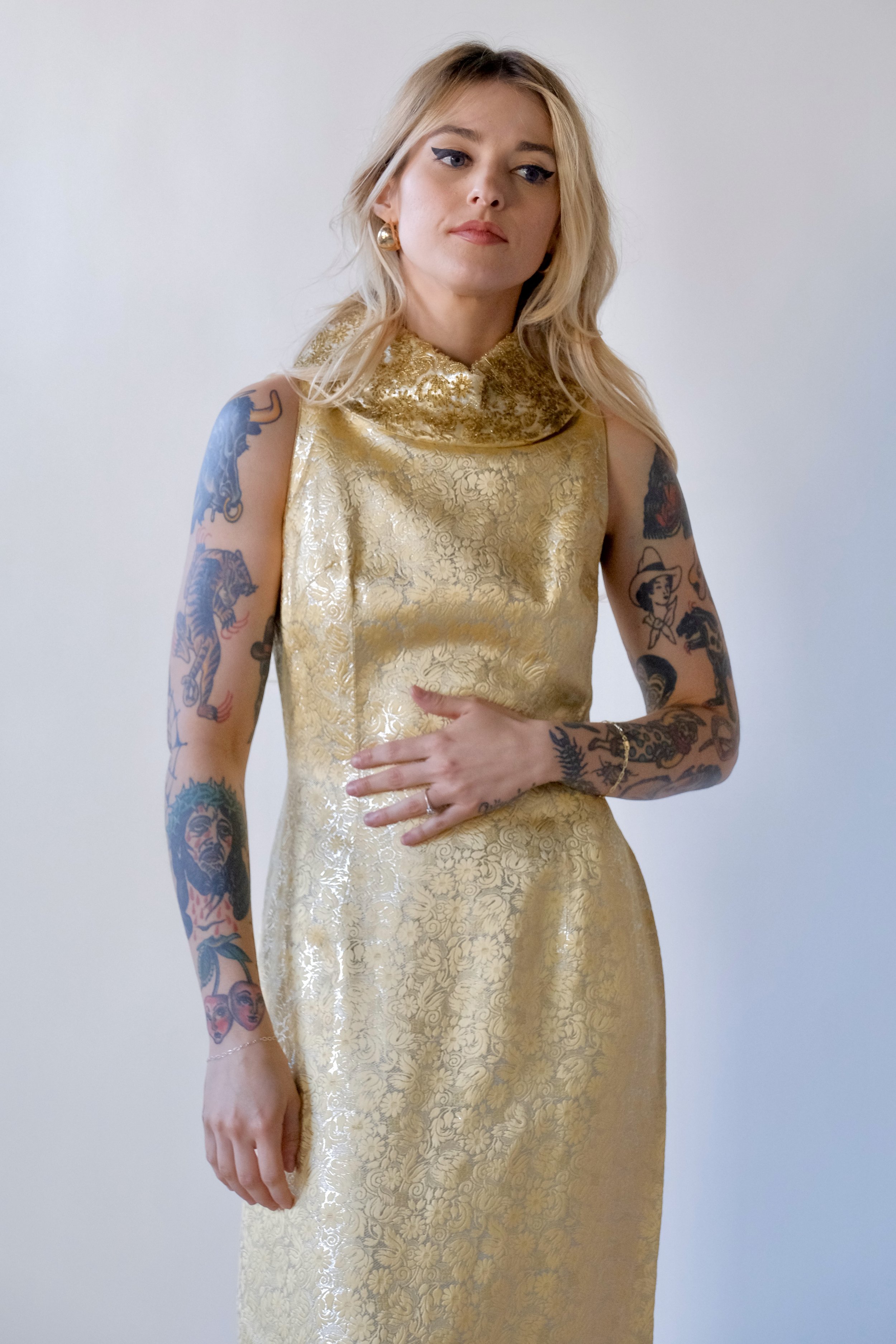 Doreen Brocade Mini Dress - Gold