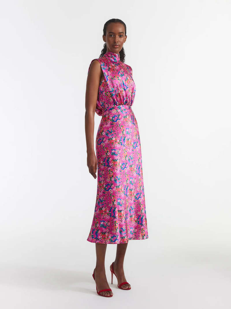 smocked fitted maternity midi dress PinkBlush Black Satin Smocked Fitted Maternity Midi Dress Small