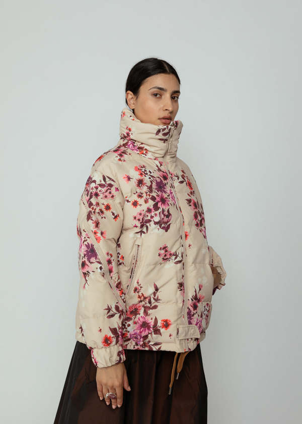 OOFWear Floral Print Nylon Short Jacket - Sand/Pink | Garmentory