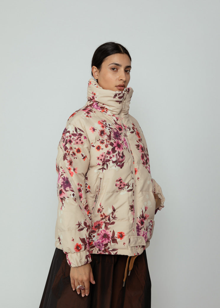 OOFWear Floral Print Nylon Short Jacket - Sand/Pink | Garmentory