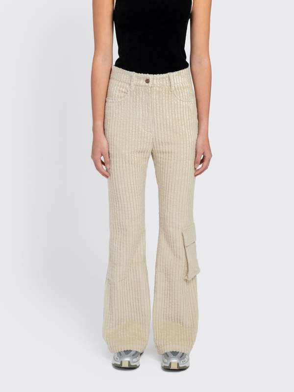 Open YY Corduroy Loose Bootcut Pants - Cream