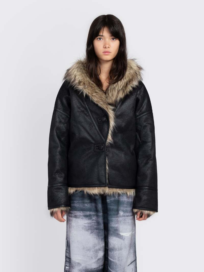 Open YY Faux Fur Reversible Jacket - Black | Garmentory