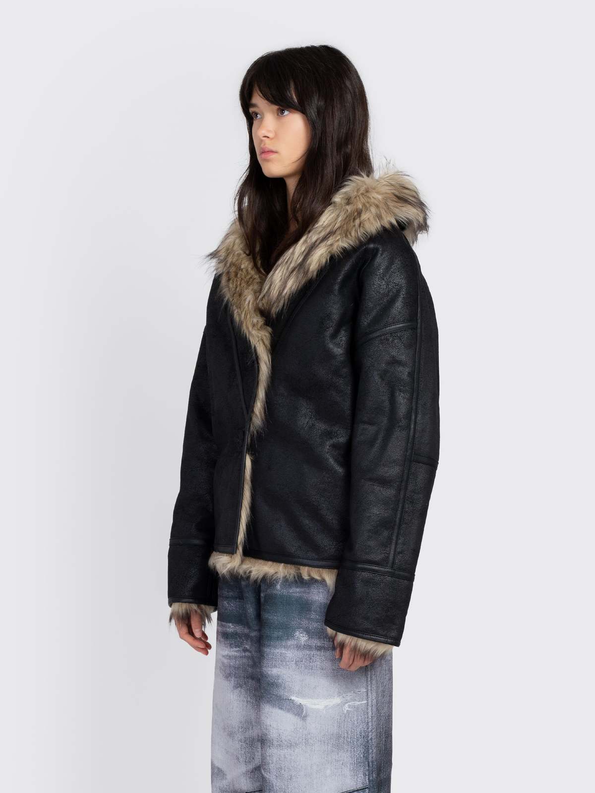 Open YY Faux Fur Reversible Jacket - Black | Garmentory