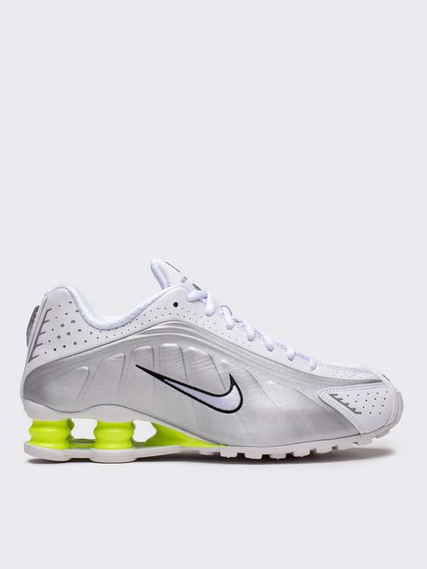 Nike Shox R4 Shoes - White/White-Metallic Silver-Volt