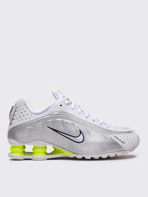 Nike Shox R4 Shoes - White/White-Metallic Silver-Volt | Garmentory
