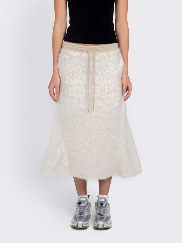 Open YY Shaggy Fur Track Skirt - Cream