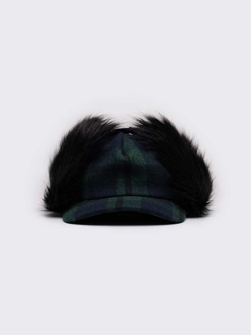 Open YY Tartan Faux Fur Earflap Cap - Green | Garmentory