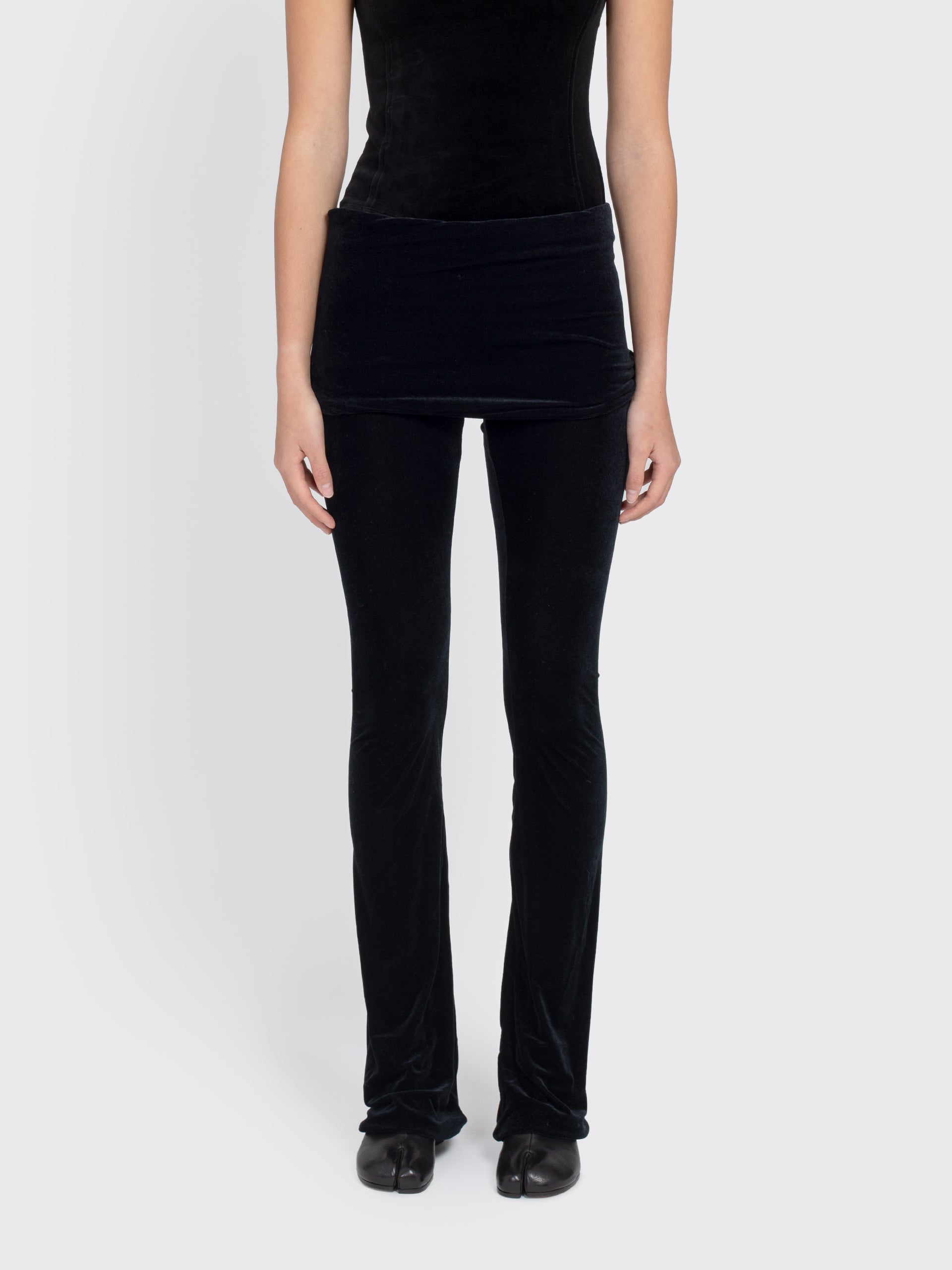 【OPEN YY】24FW VELVET SKIRT LAYERED LEGGINGS (BLACK) Velvet-Skirt-Layered-Leggings-
