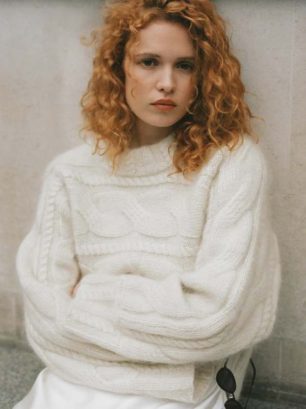 House of Dagmar Curved Cable Knit Sweater - Off White