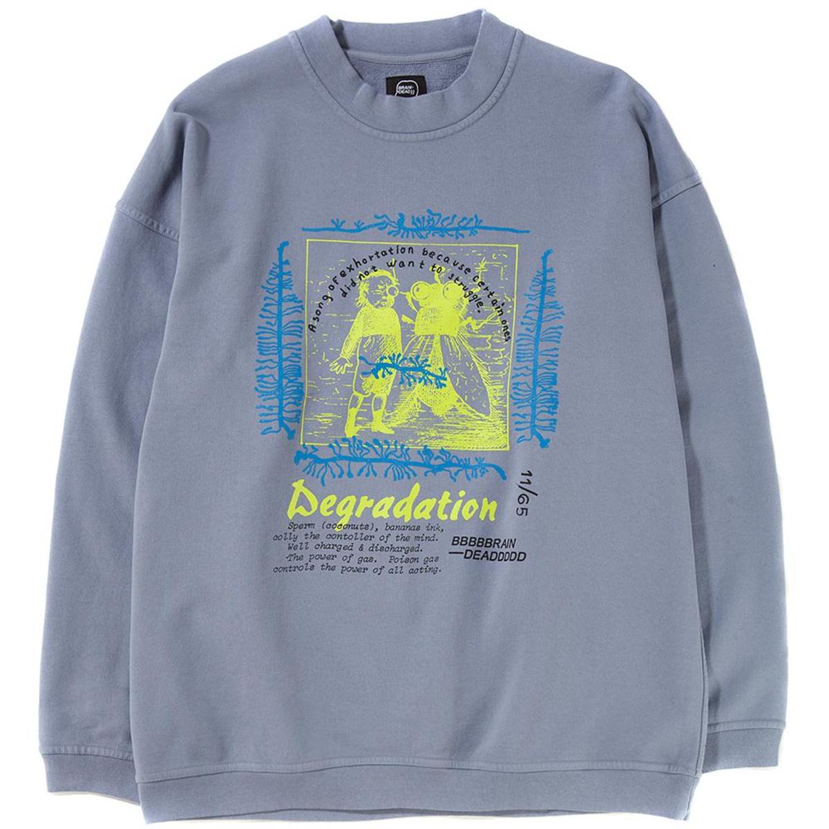 BRAIN DEAD DEGRADATION REVERSE WEAVE CREWNECK / WASHED BLUE 