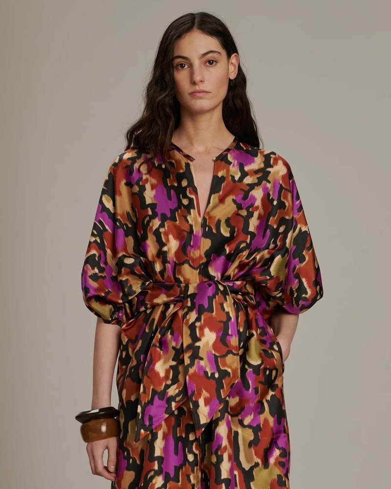 Soeur Alger Silk Dress - Fuchsia Print