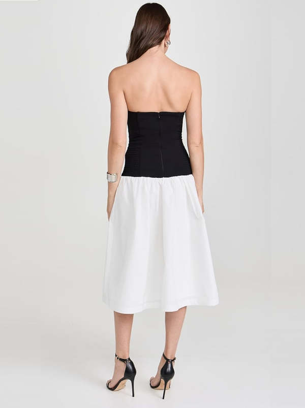 knee length dresses for ladies Sleeveless Contrast Trim Cotton Linen Midi Dress main image 0