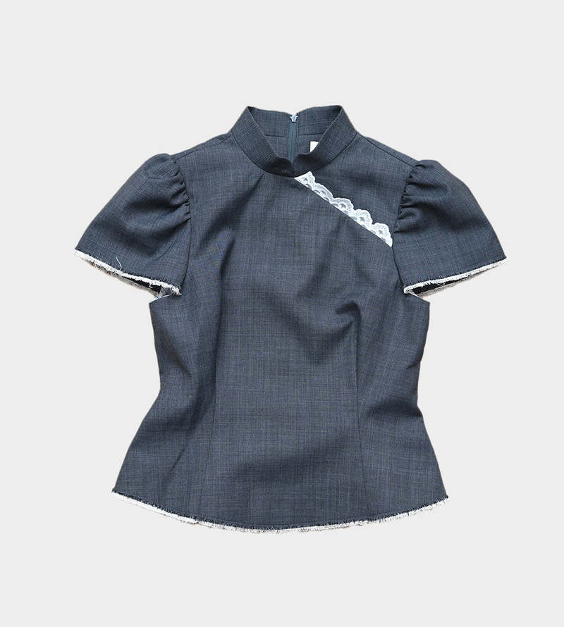 Shushu/Tong Mandarin Collar Top - Grey | Garmentory