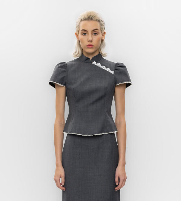 Shushu/Tong Mandarin Collar Top - Grey | Garmentory