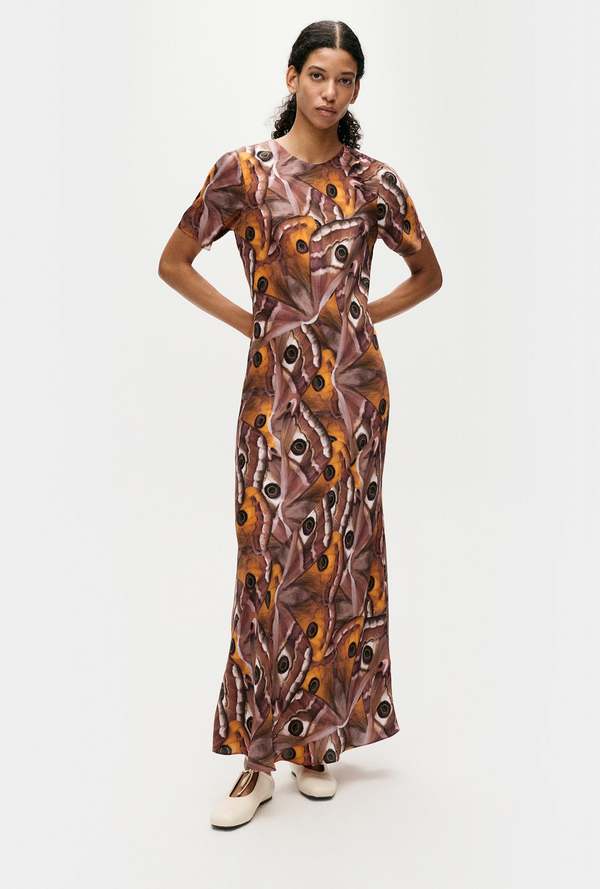 Silk Laundry Short Sleeve Bias Dress - Wingspan Silk Laundry Short Sleeve Bias Dress - Wingspan