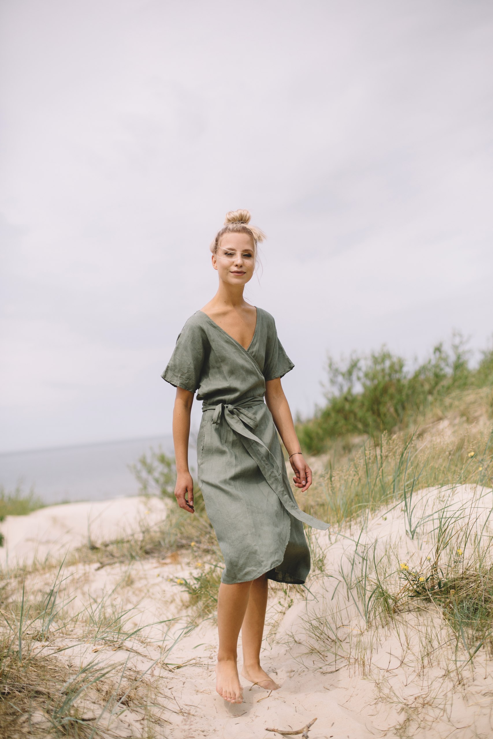 Linenfox Mimosa Linen Dress - Pine Green | Garmentory
