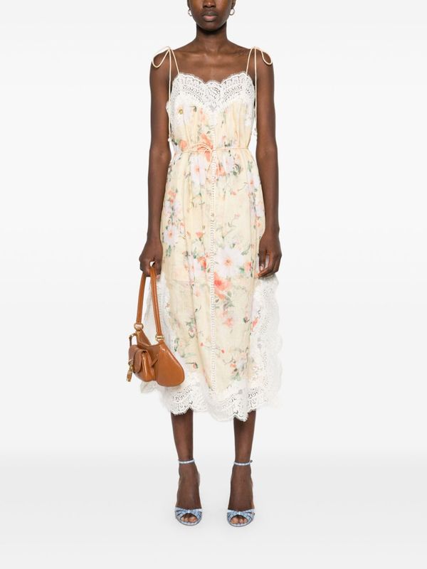 Zimmermann Everley Lace Trim Slip Dress - Yellow Watercolour Floral