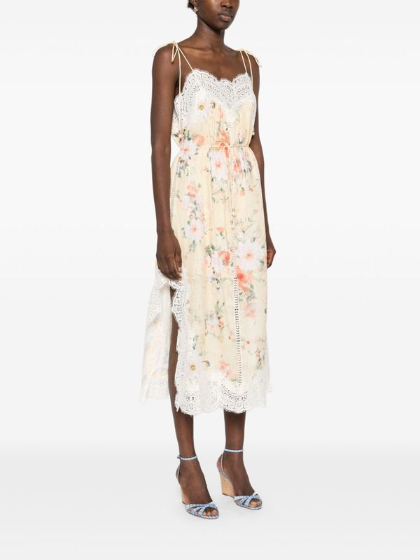 donna karan lace handkerchief dress Donna Karan Women's Cotton-Sateen Wrap Midi A-Line Dress in Agave Multi main image 1