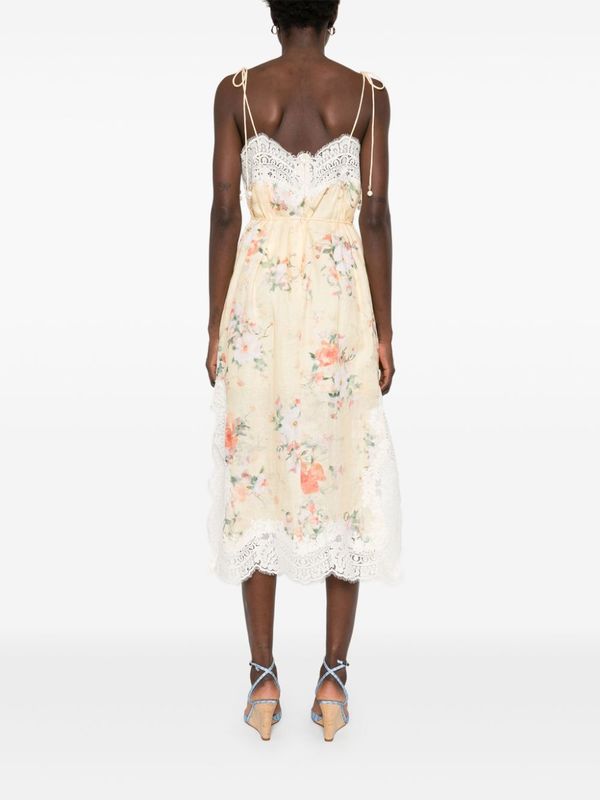 Zimmermann Everley Lace Trim Slip Dress - Yellow Watercolour Floral Zimmermann Everley Lace Trim Slip Dress - Yellow Watercolour Floral