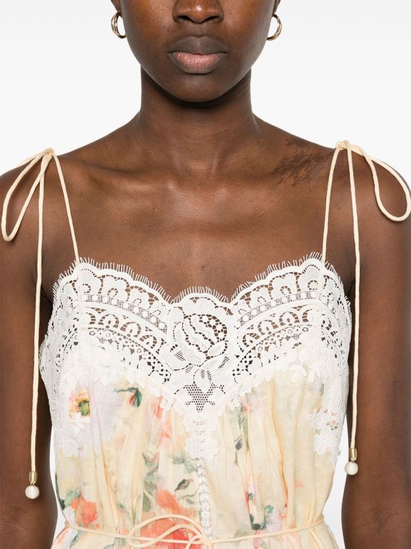 Zimmermann Everley Lace Trim Slip Dress - Yellow Watercolour