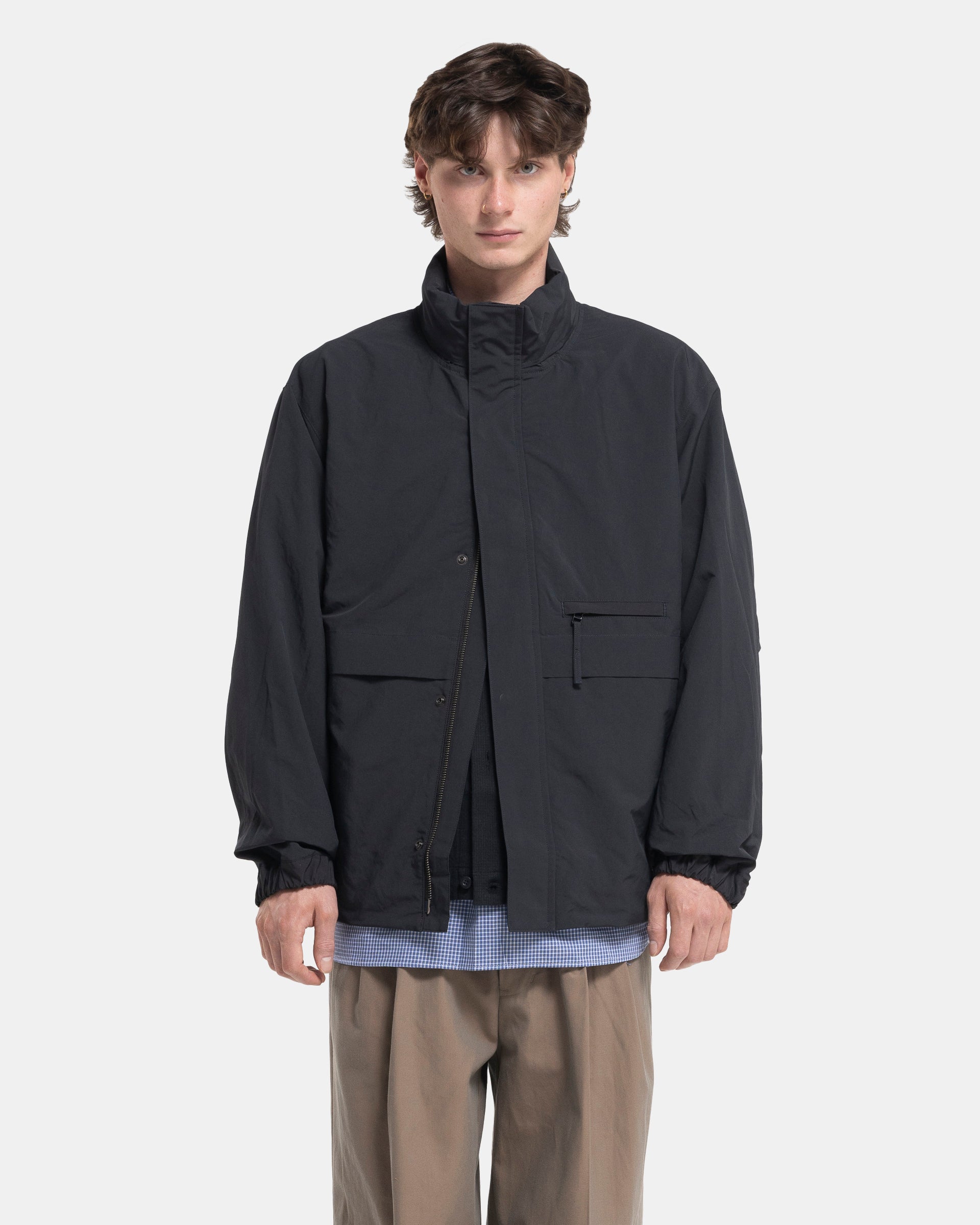 Still By Hand Stand Collar Field Jacket - Ink Black | Garmentory