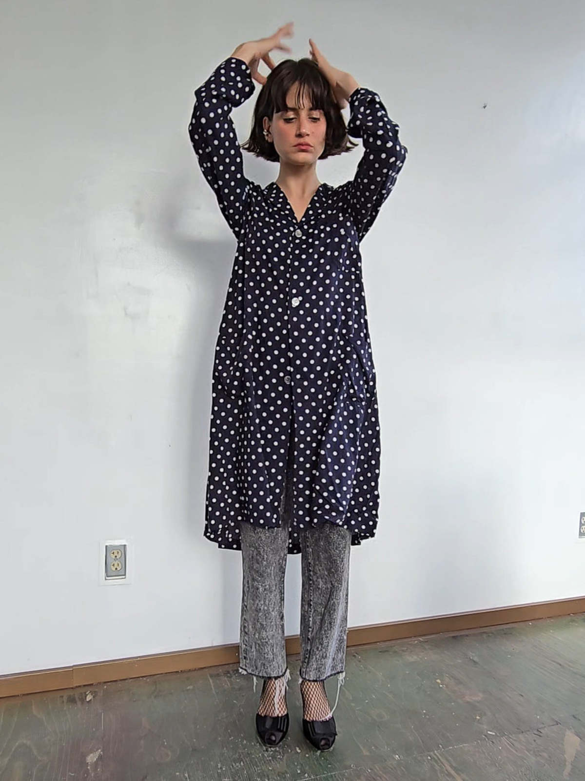 Comme des Garcons Shirtdress - Navy Dot | Garmentory