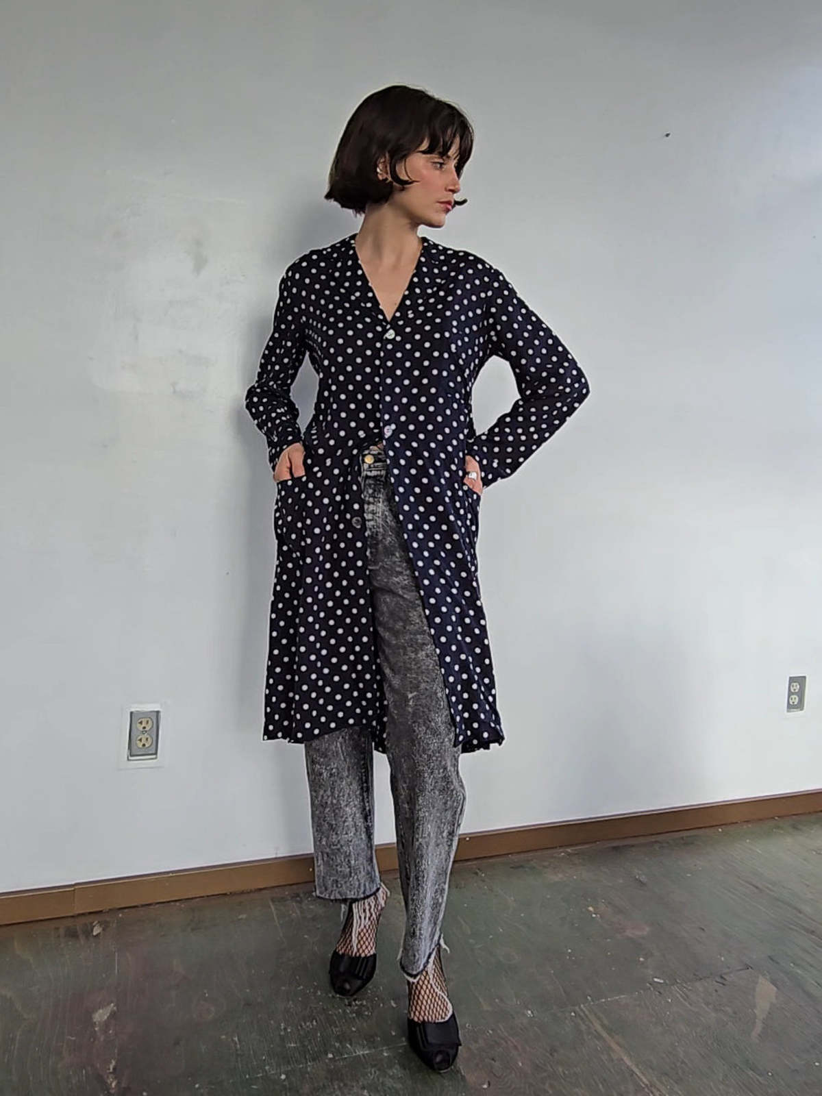 Comme des Garcons Shirtdress - Navy Dot | Garmentory