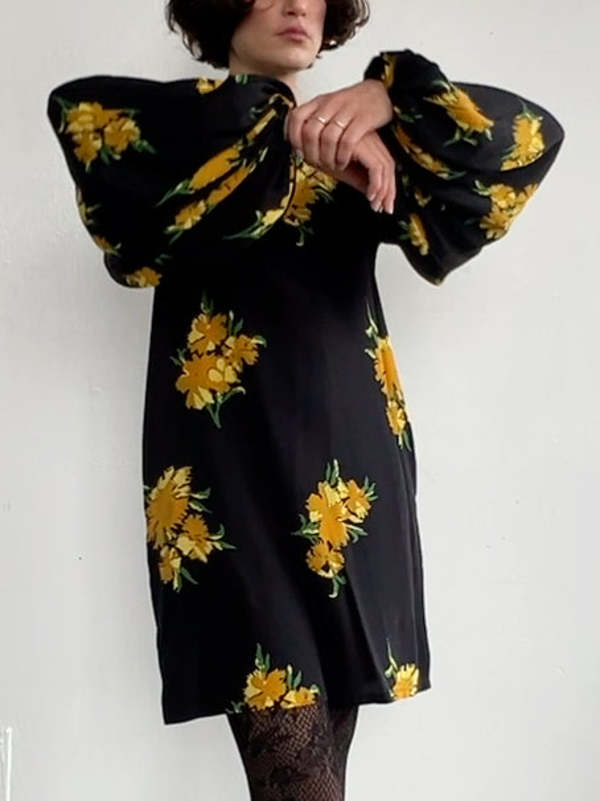 Vintage Silk No.6 Minidress - Black Floral | Garmentory Vintage Silk No.6 Minidress - Black Floral | Garmentory