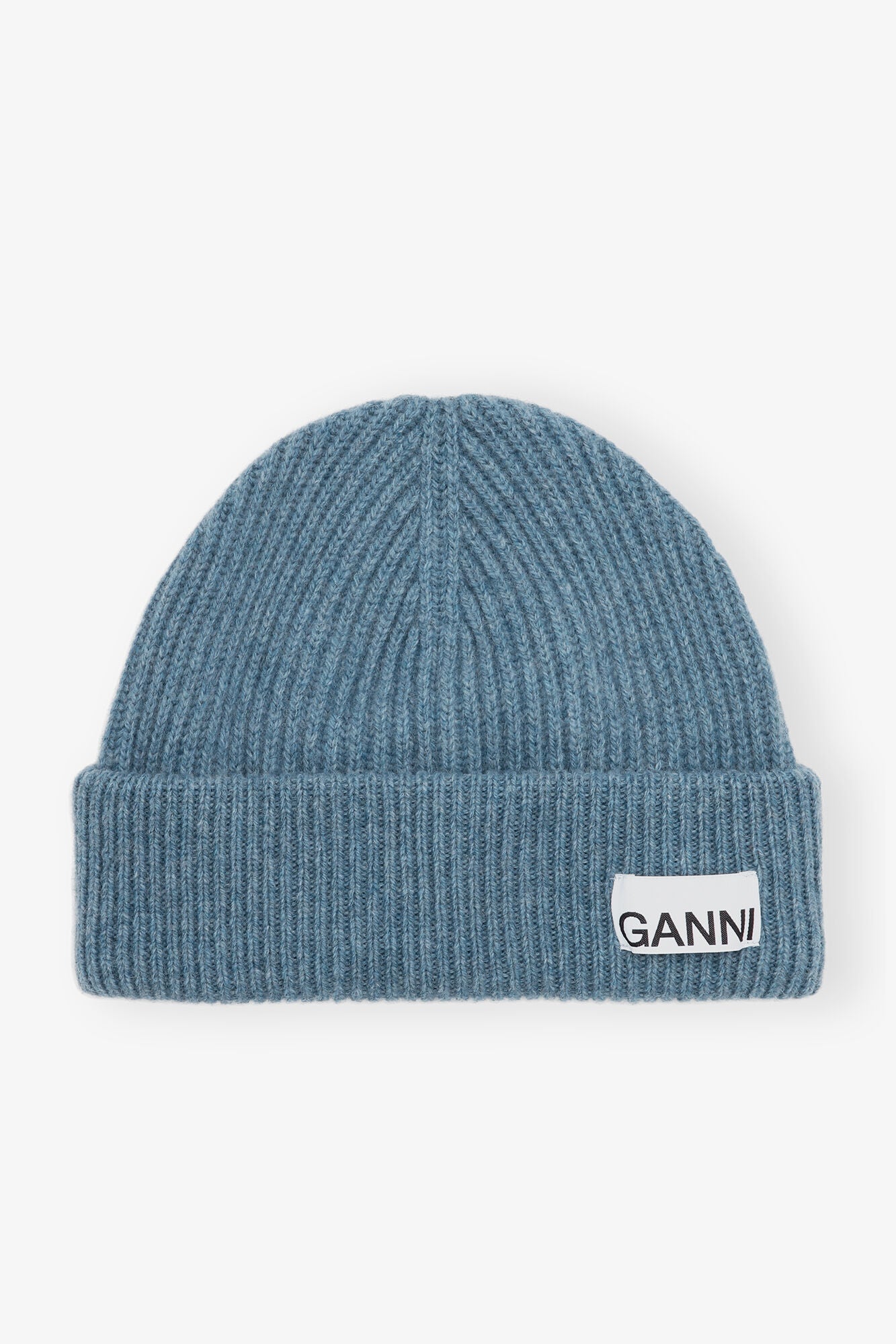 Ganni Light Blue Ribbed Cuff Beanie with Logo Patch Ganni Light Structured Rib Knit Beanie - Nautical Blue  main image 3