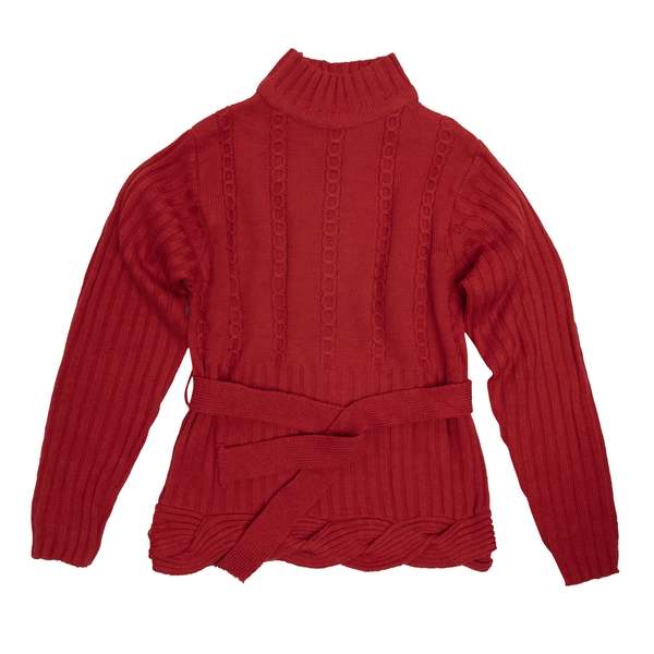 Sundazed Braided Cable Belted Mock Neck Pullover Sweater - Rust