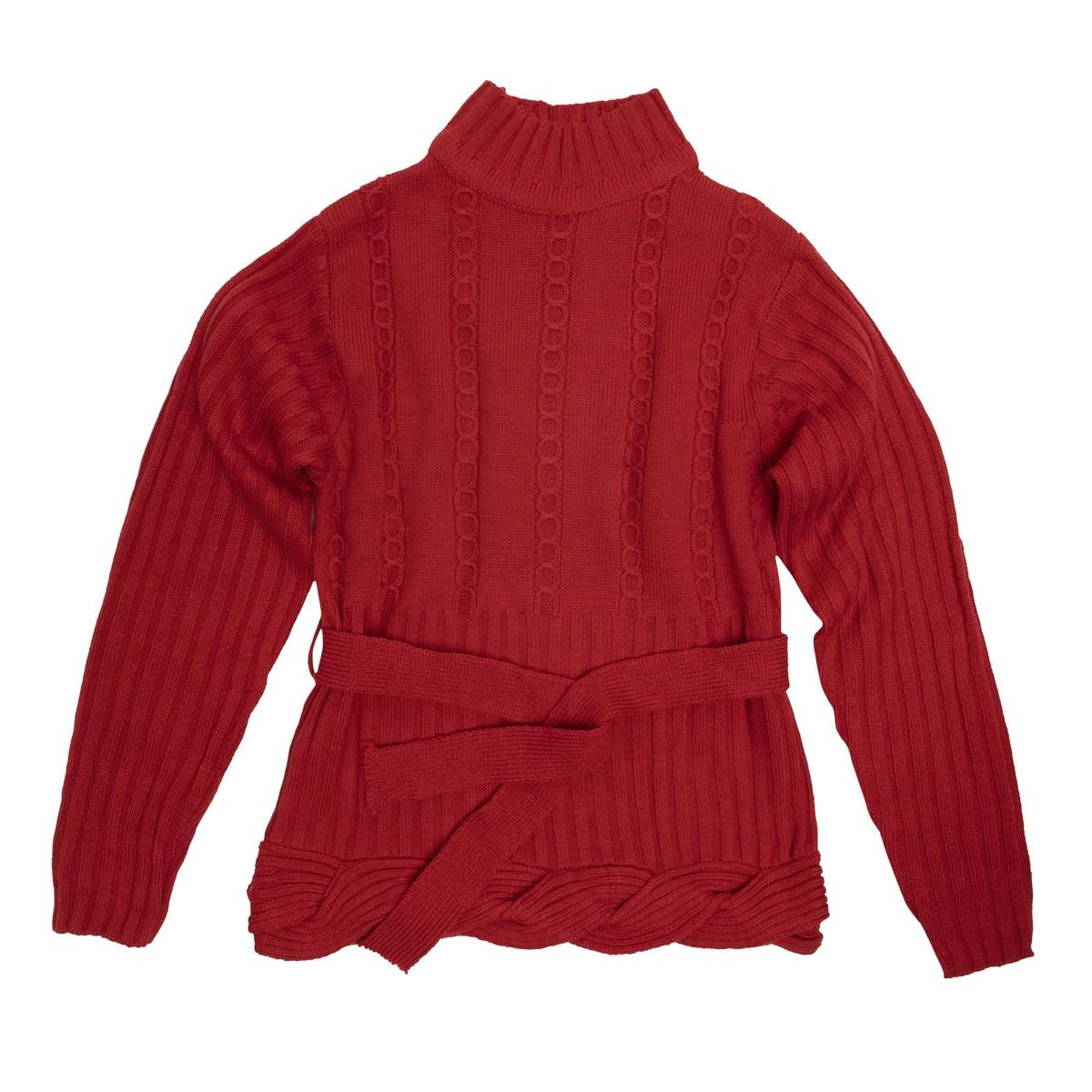 Sundazed Braided Cable Belted Mock Neck Pullover Sweater - Rust - Image 1 of 4