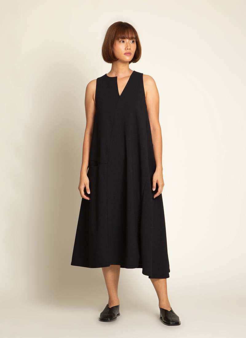 KAAREM Diagonal Xo A-Line Pocket Dress - Black Blue