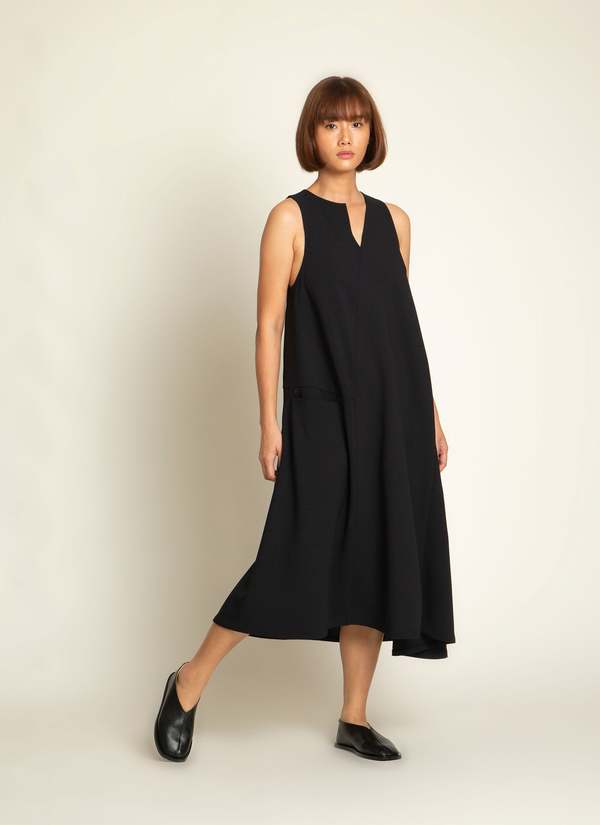 KAAREM Diagonal Xo A-Line Pocket Dress - Black Blue