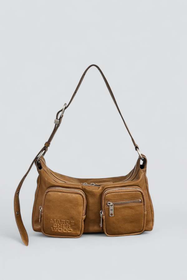 Marge Sherwood Vintage Camel Washed Outpocket Hobo - Camel