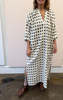 Two Square Ikat Long Caftan - Brown/Cream - Thumbnail 1
