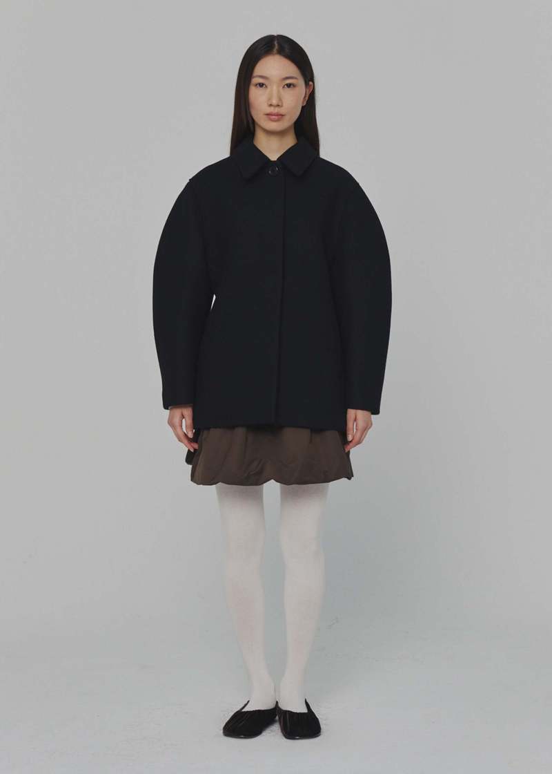 【AMOMENTO】24fw HOURGLASS HALF COAT AMOMENTO Hourglass Wool Half Coat - Black | Garmentory