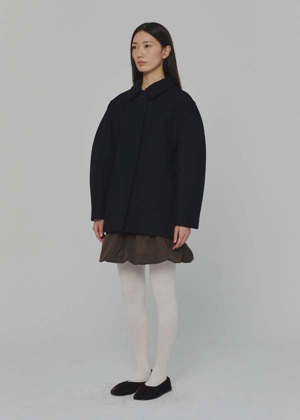 AMOMENTO Hourglass Wool Half Coat - Black | Garmentory