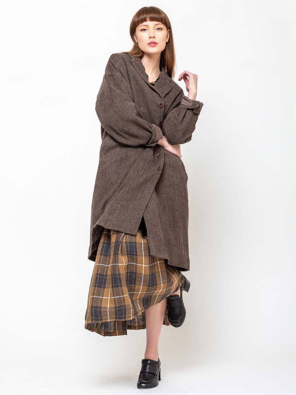 ICHI ANTIQUITES Wool Herringbone Coat - Brown