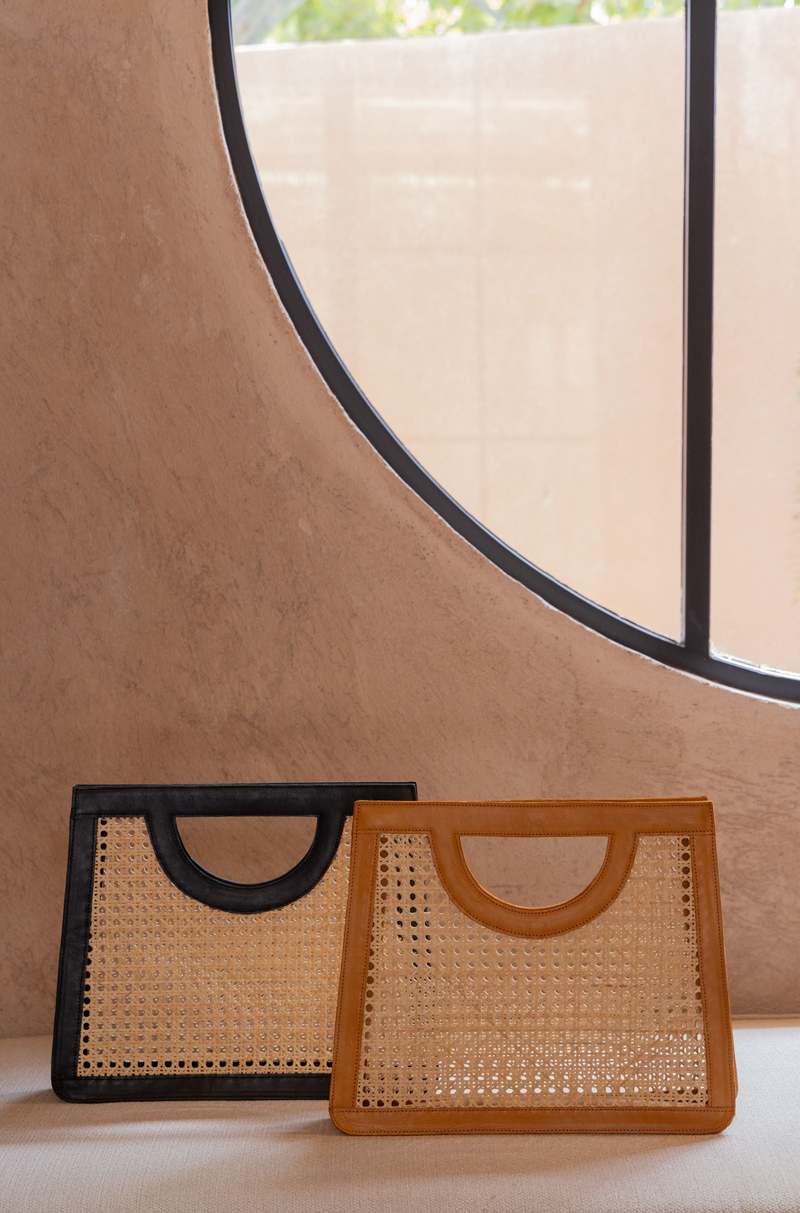 Village Thrive Cora Leather and Rattan Handbag