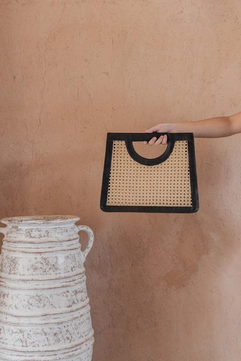 Village Thrive Cora Leather and Rattan Handbag