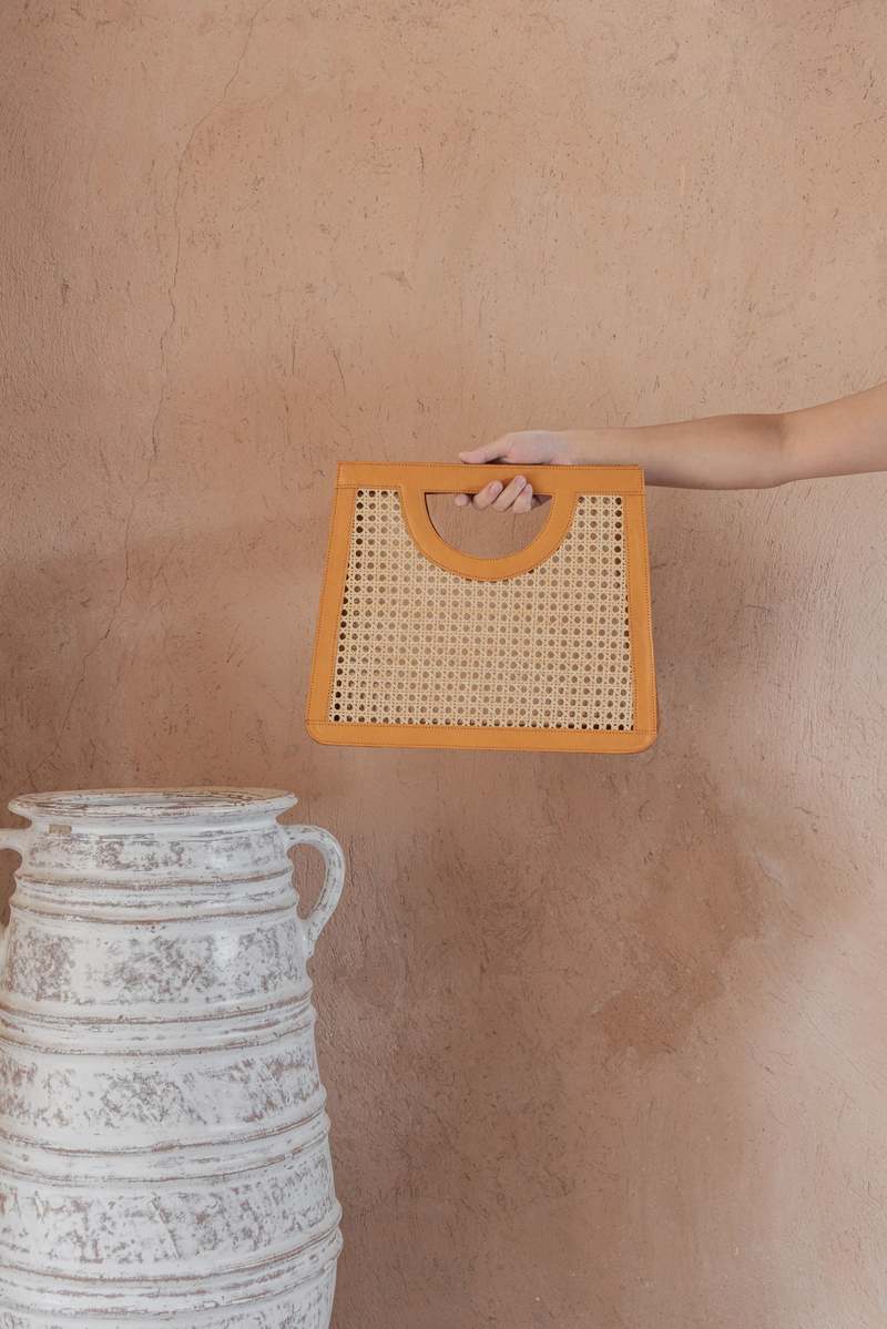 Village Thrive Cora Leather and Rattan Handbag