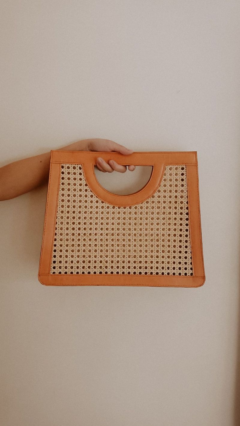 Village Thrive Cora Leather and Rattan Handbag