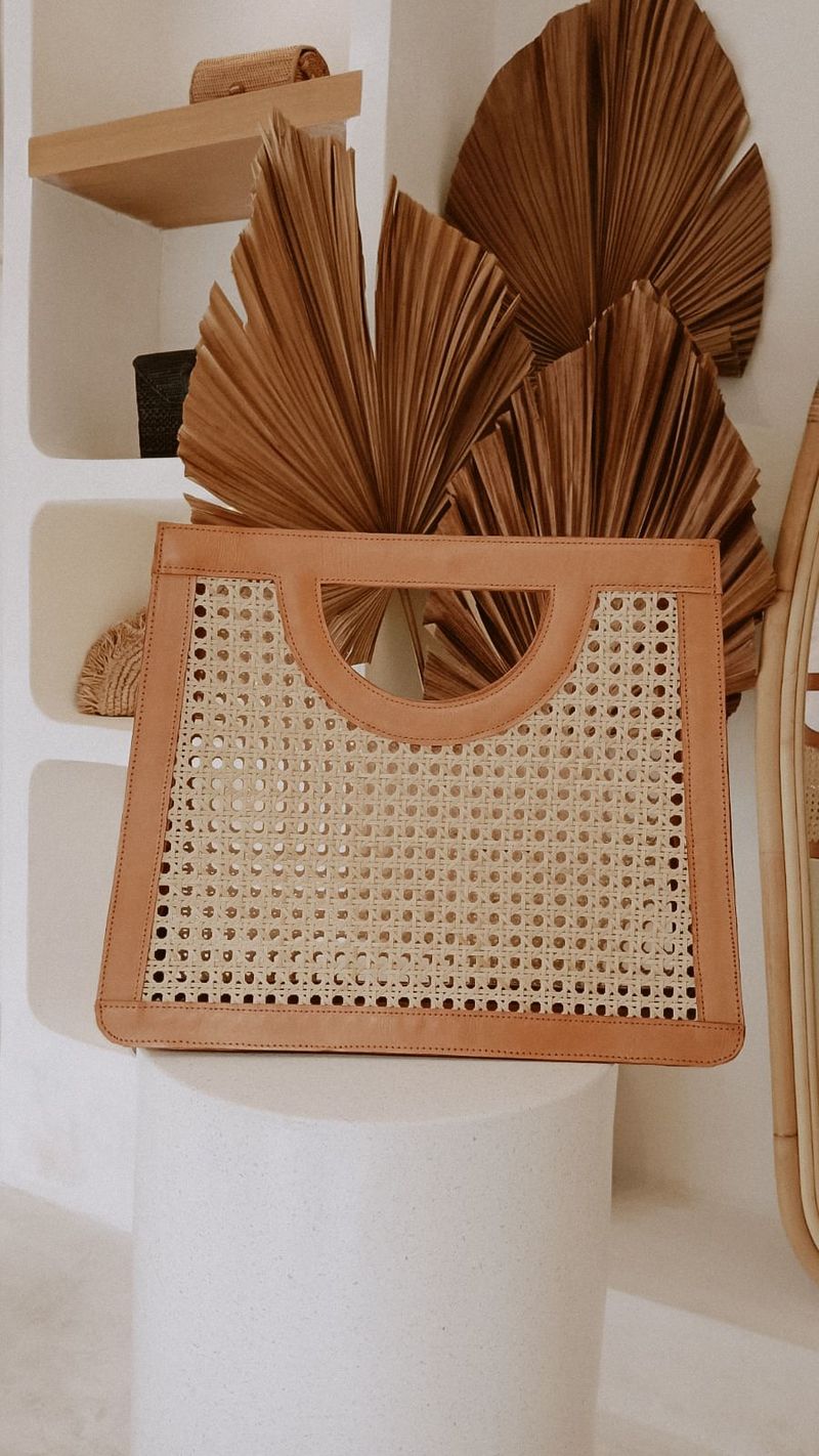 Village Thrive Cora Leather and Rattan Handbag
