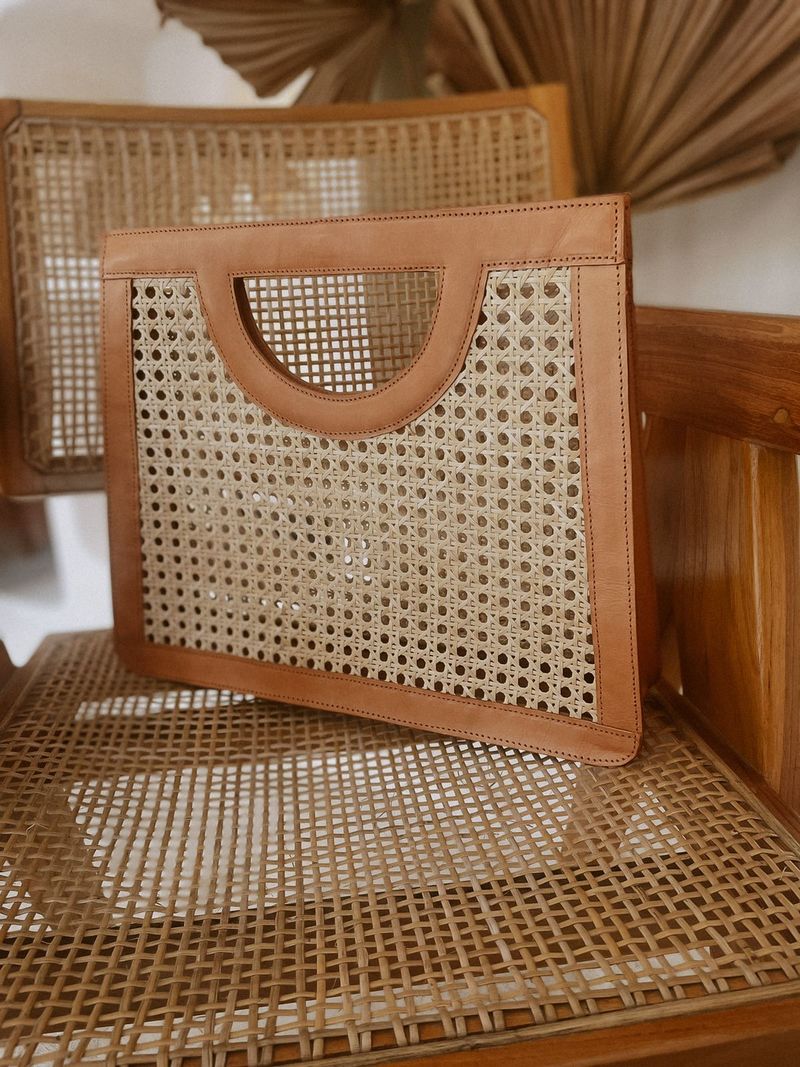 Village Thrive Cora Leather and Rattan Handbag