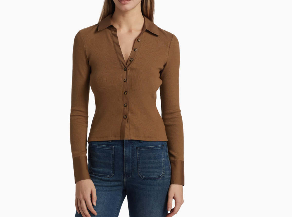 Veronica Beard Scottie Mixed Media Top - Whisky - Image 2 of 2