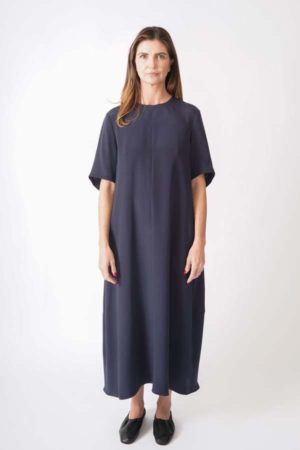 navy blue dress for baby girl Tibi Off-Shoulder Asymmetric T-Shirt Dress main image 0
