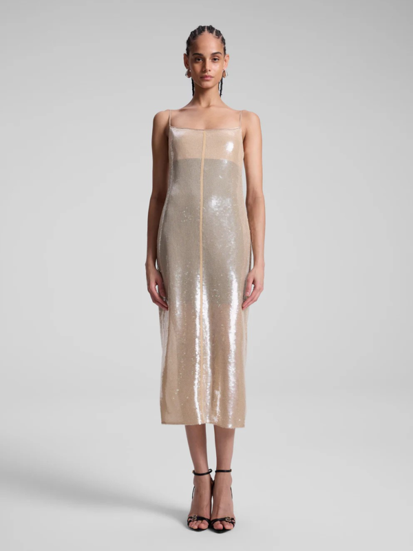 alc gold sequin dress A.L.C. Danielle Sequin Embellished Midi Dress - Clear