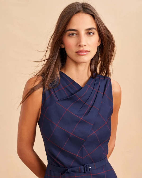 La Ligne Ana Dress - Navy/Burgundy Check | Garmentory