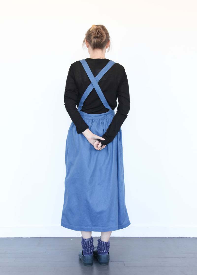 ICHI ANTIQUITES Cotton/Linen Vintage Twill Apron Dress - Blue